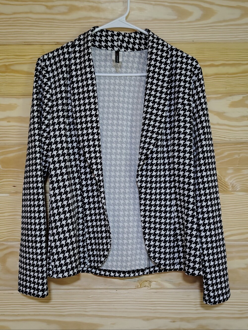 Women's Black & White Houndstooth Open Front Blazer Small USA Lightweight Office